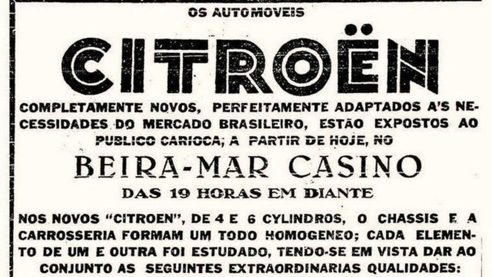 Anúncio de 1929 convida para uma grande exposição de Citroën no Passeio  — Foto:  Arquivo/07.05.1929