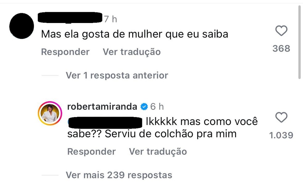 Roberta Miranda rebate internauta — Foto: Instagram