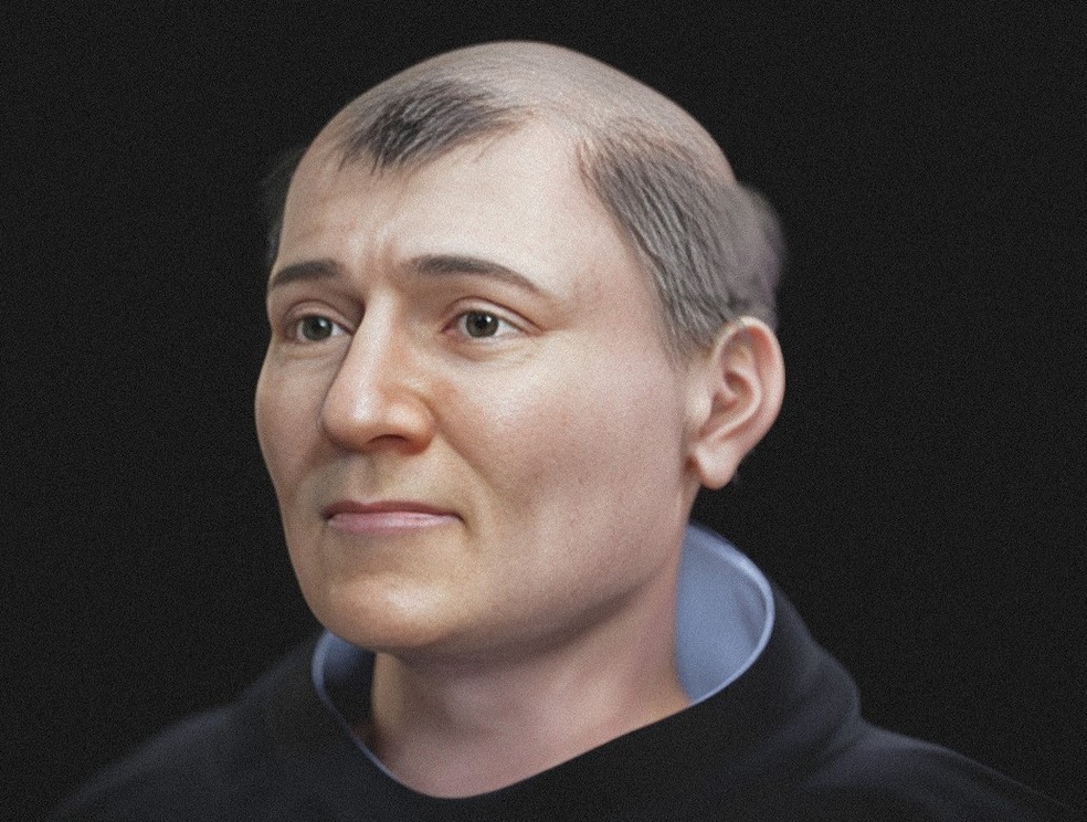 Designer brasileiro apresenta o rosto de S&atilde;o Tom&aacute;s de Aquino ap&oacute;s 750 anos &mdash; Foto: Divulga&ccedil;&atilde;o/Cicero Moraes