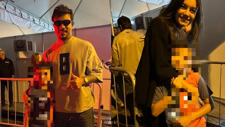 Xamã e Sophie Charlotte nos bastidores do show do cantor em Barra de São João