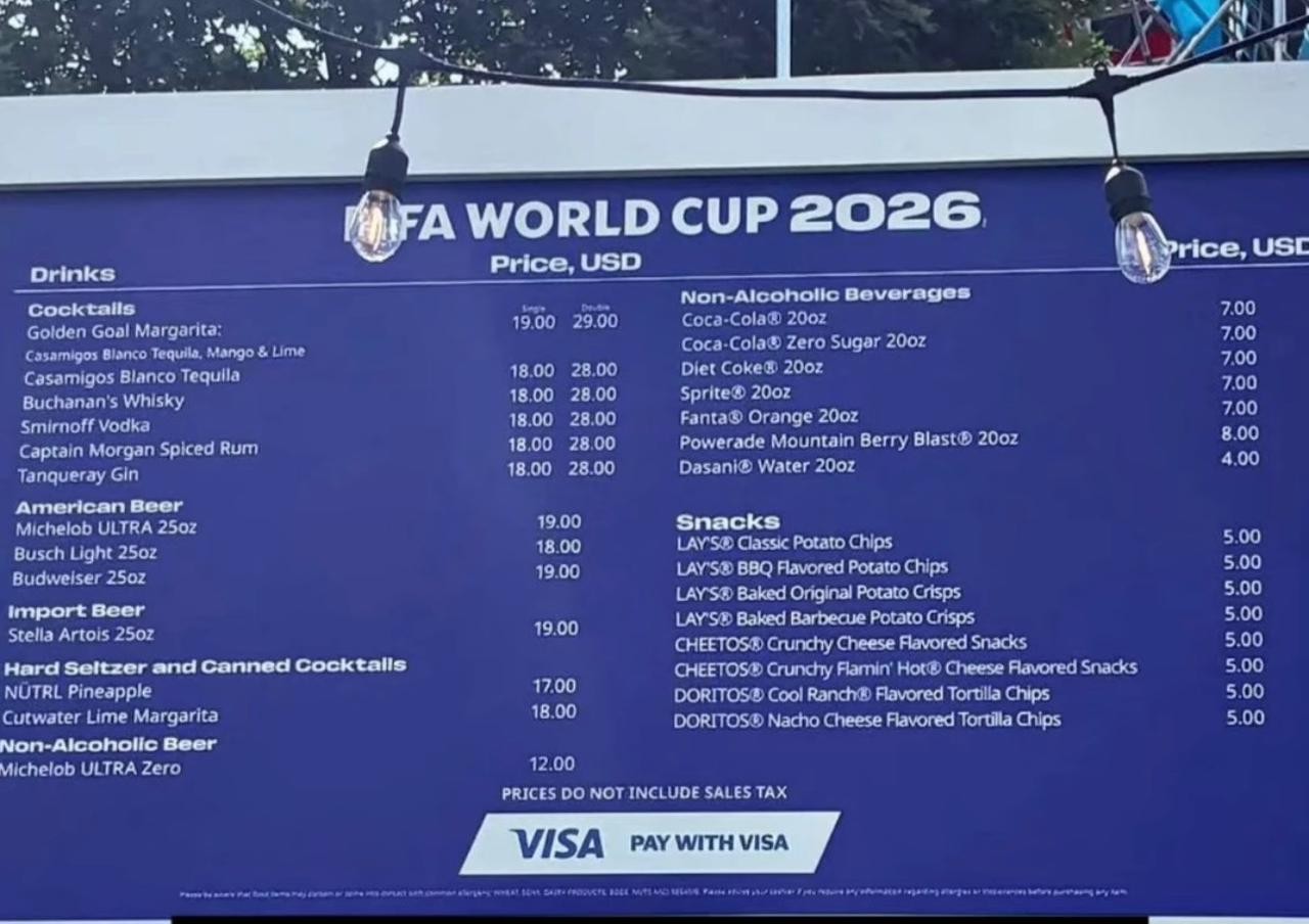 Cerveja custa quase R$ 100 na Fan Fest da Copa do Mundo nos Estados Unidos; veja preços do cardápio