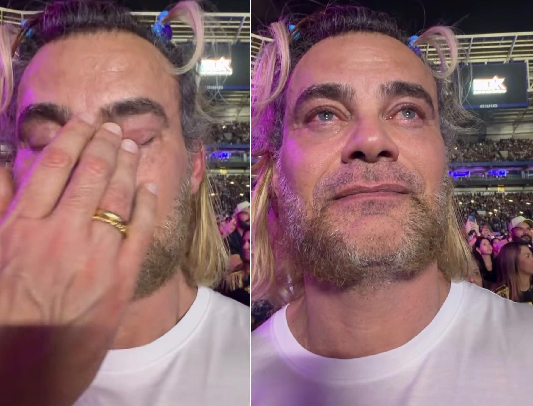 Carmo Dalla Vecchia se emociona em show da Xuxa e vai às lágrimas