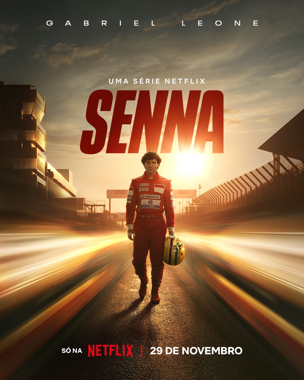 Protagonizada por Gabriel Leone, superprodução sobre a vida e a carreira de  Ayrton Senna ganha pôster oficial — Foto: Netflix/Divulgação