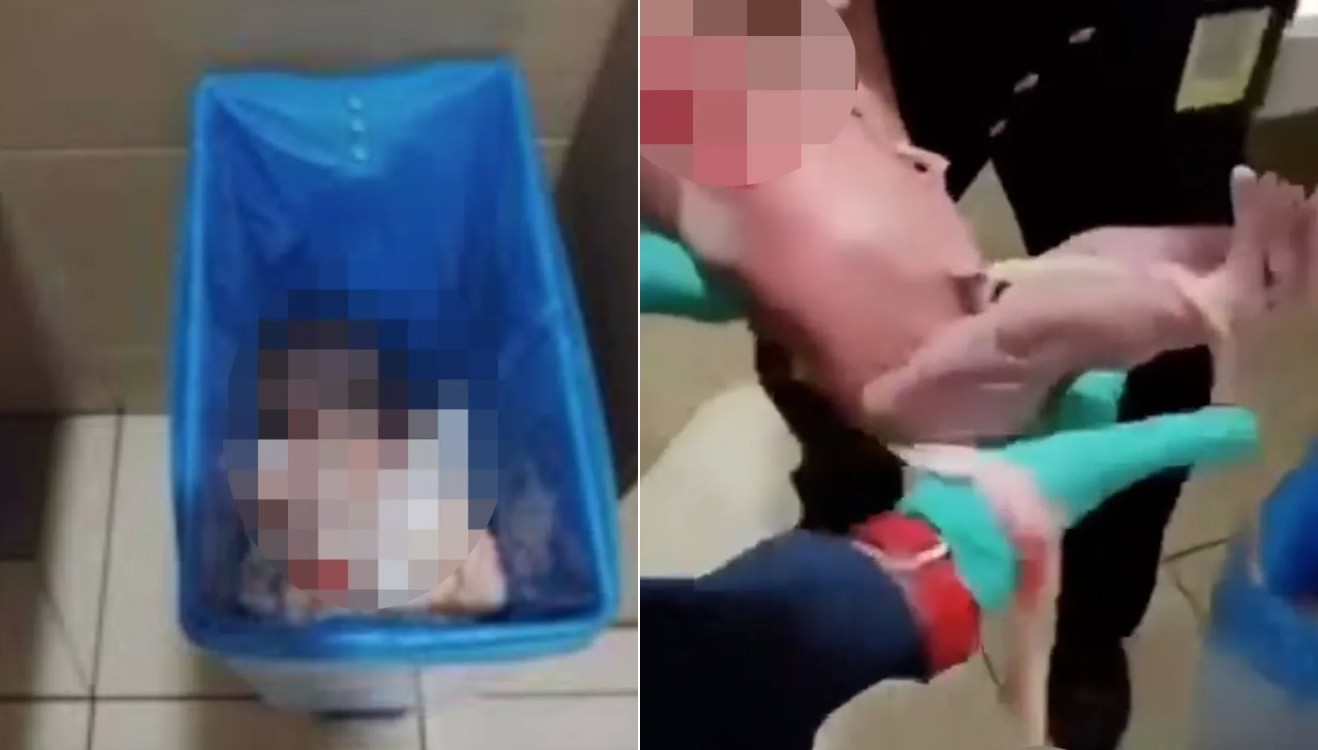 Bebê é abandonado logo após nascer em lata de lixo de banheiro em aeroporto na Malásia - Foto