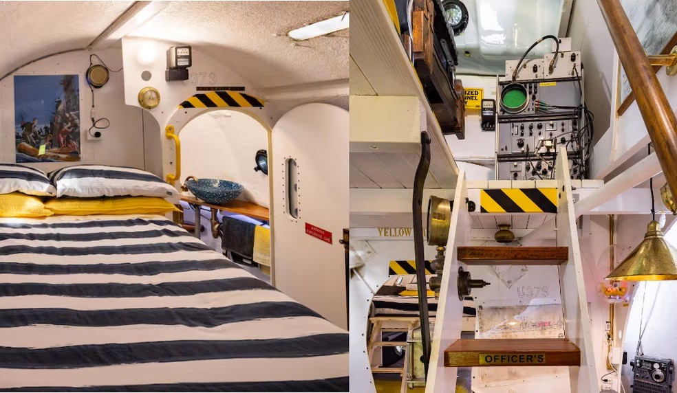 Submarino amarelo, em Marton (Nova Zelândia) — Foto: Reprodução / Airbnb