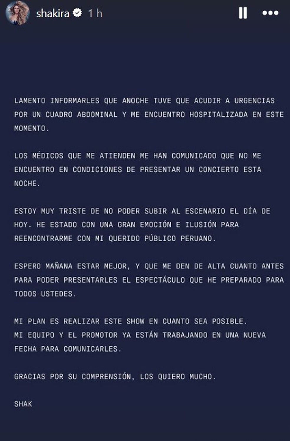 Comunicado de Shakira &mdash; Foto: Reprodu&ccedil;&atilde;o