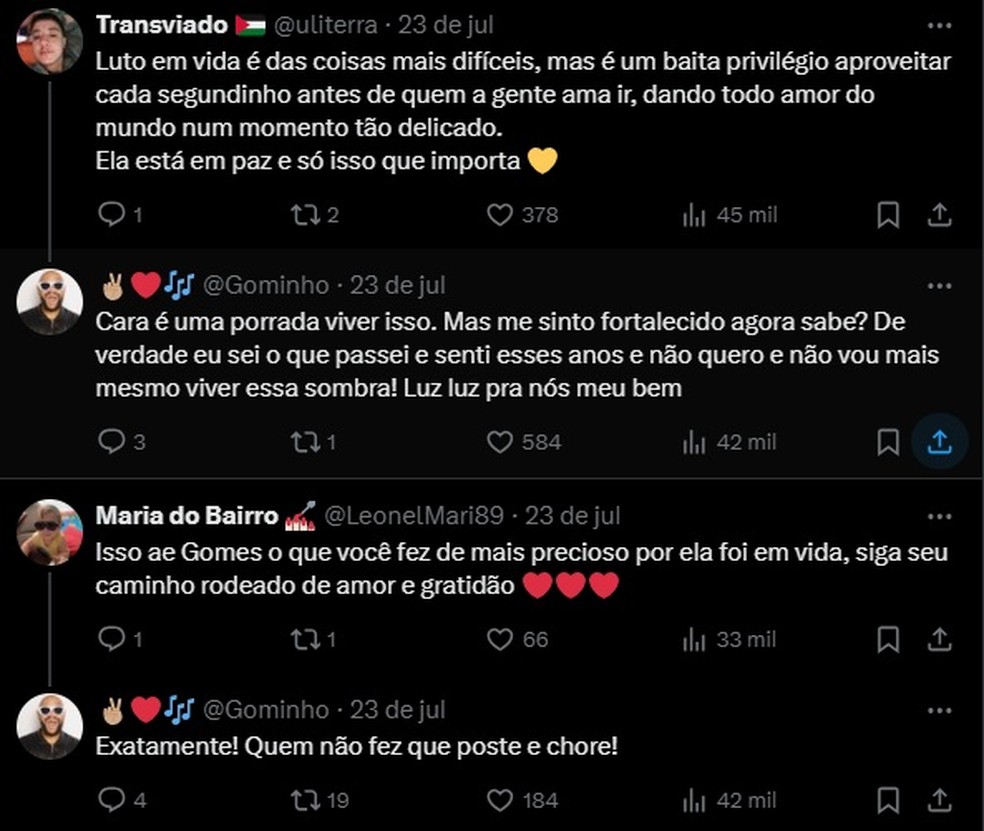 Gominho rebate críticas de internauta sobre como deveria viver o luto pela morte de Preta Gil — Foto: Reprodução/X