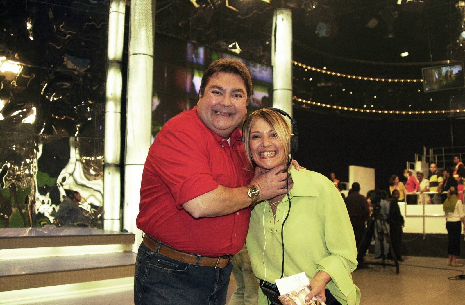 Faustão e a diretora de palco Lucimara Parisi — Foto: João Miguel Jr./Tv Globo/Divulgação