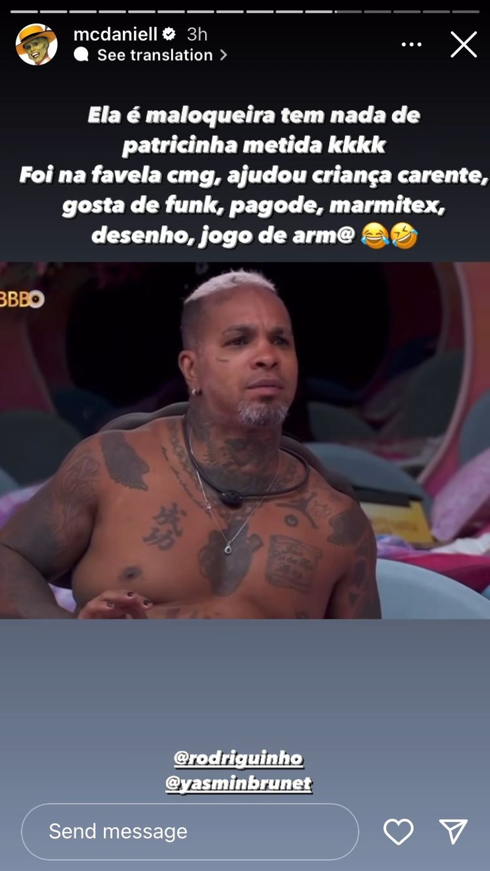 MC Daniel comenta sobre Yasmin — Foto: Reprodução