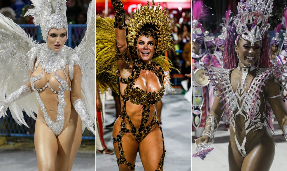Rafa Kalimann, musa da Imperatriz; Paolla Oliveira, rainha de bateria da Grande Rio; e Erika Januza, rainha de bateria da Viradouro &mdash; Foto: Fotos de Alexandre Cassiano, Hermes de Paula e Guito Moreto