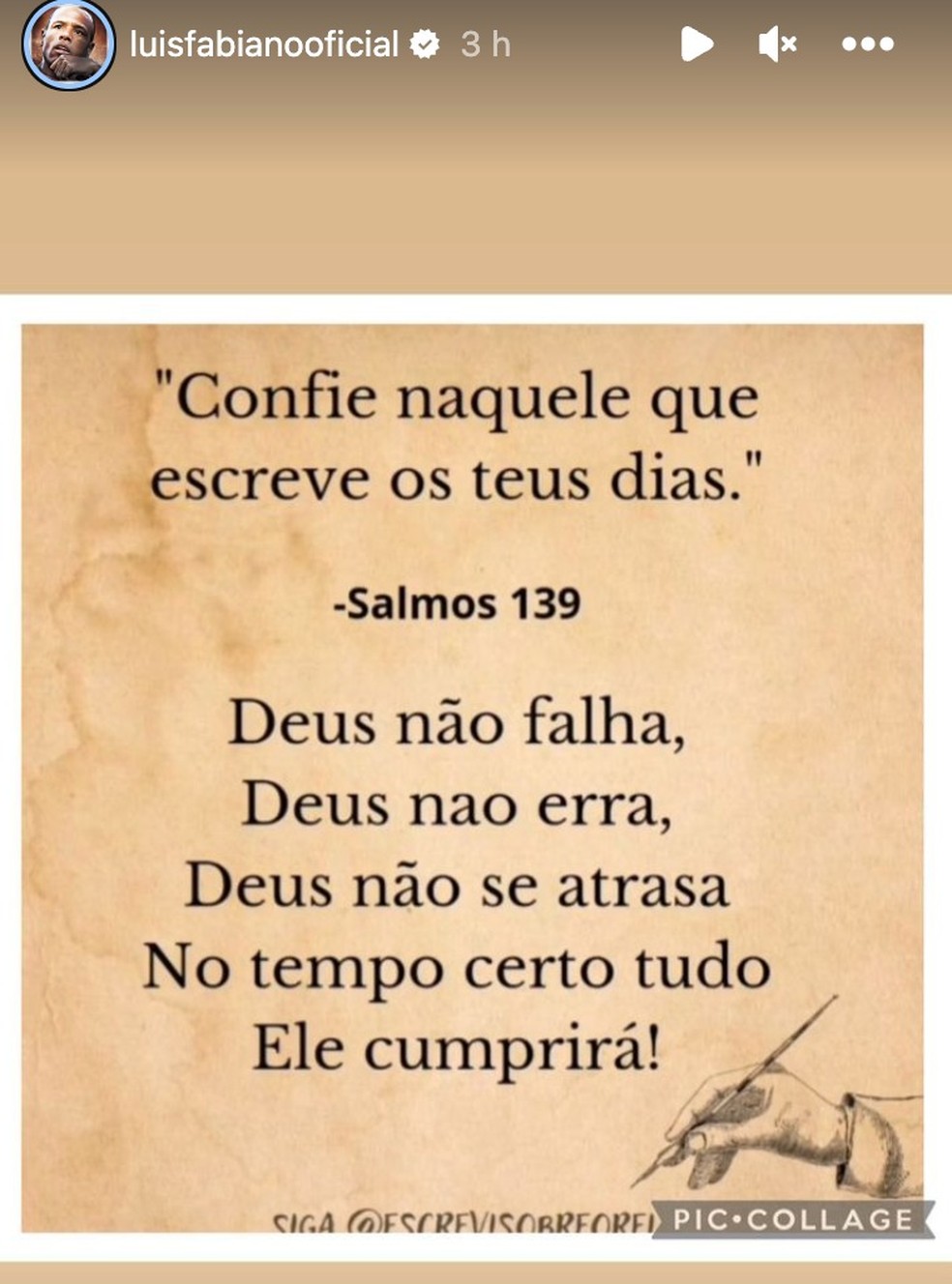 Luis Fabiano postou frase motivacional &mdash; Foto: Reprodu&ccedil;&atilde;o/Instagram