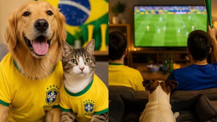 Pets na torcida pelo Hexa: veja quais cuidados devem ser tomados com cães e gatos em dias de jogos do Brasil