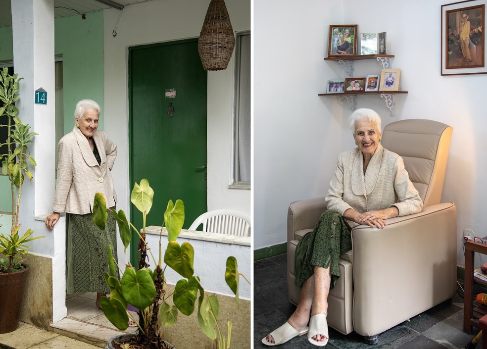 A atriz Claire Dignonn, de 85, gosta de tomar cervejinha com os visinhos do Retiro — Foto: Ana Branco - O Globo
