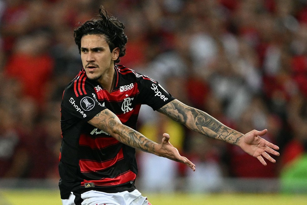 Pedro entrou durante o segundo tempo da vitória do Flamengo sobre a LDU, pela Libertadores — Foto: Mauro PIMENTEL / AFP