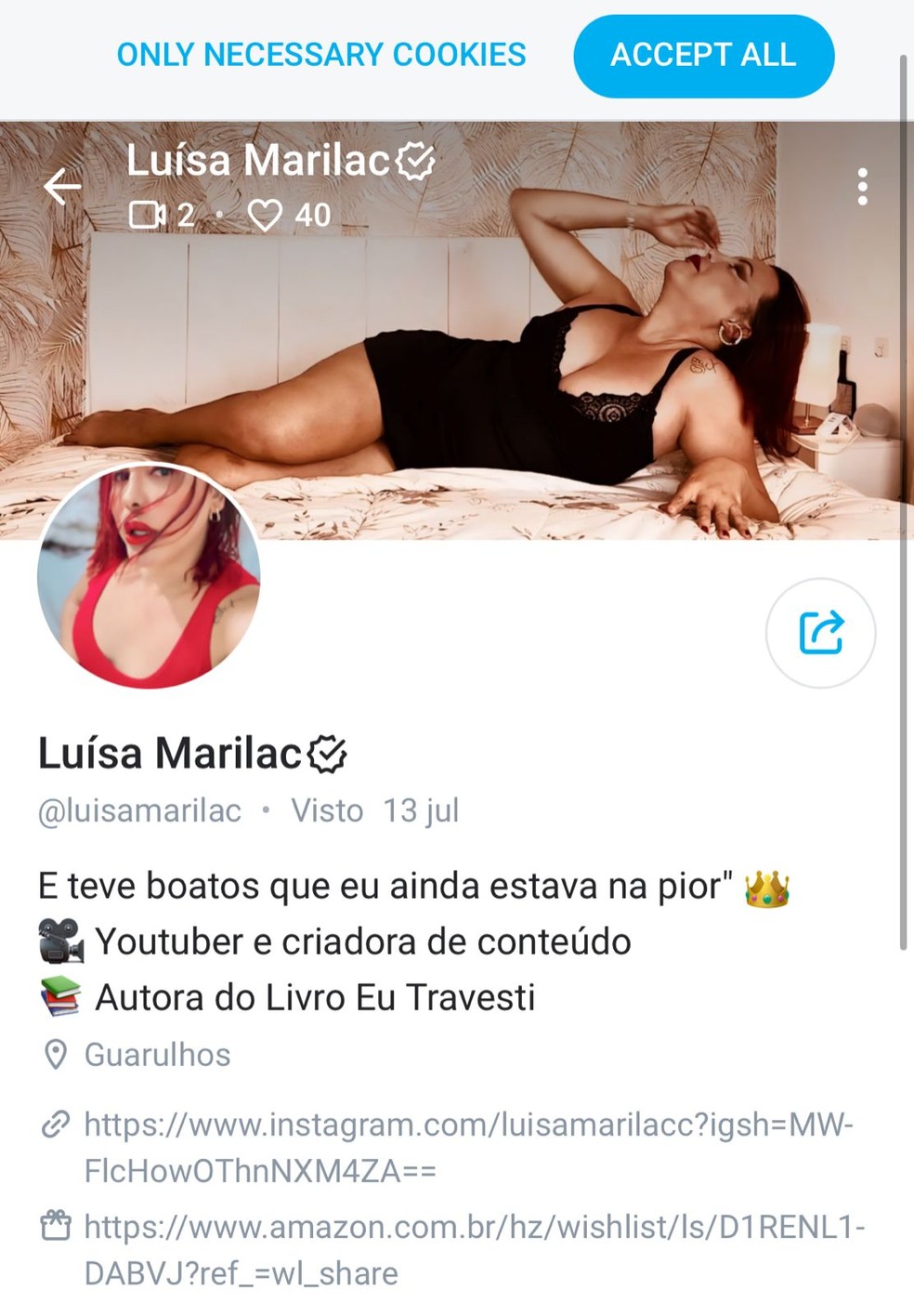 Luisa Marilac cria perfil no Onlyfans com frase famosa: 'E teve boatos que eu estava na pior' — Foto: Onlyfans