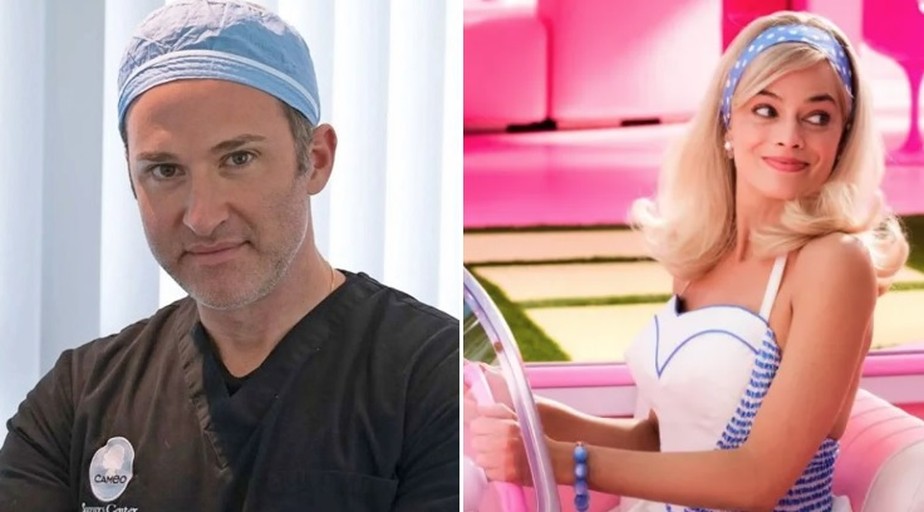 Cirurgião plástico Scott Blyer e atriz Margot Robbie, que interpreta a Barbie no cinema