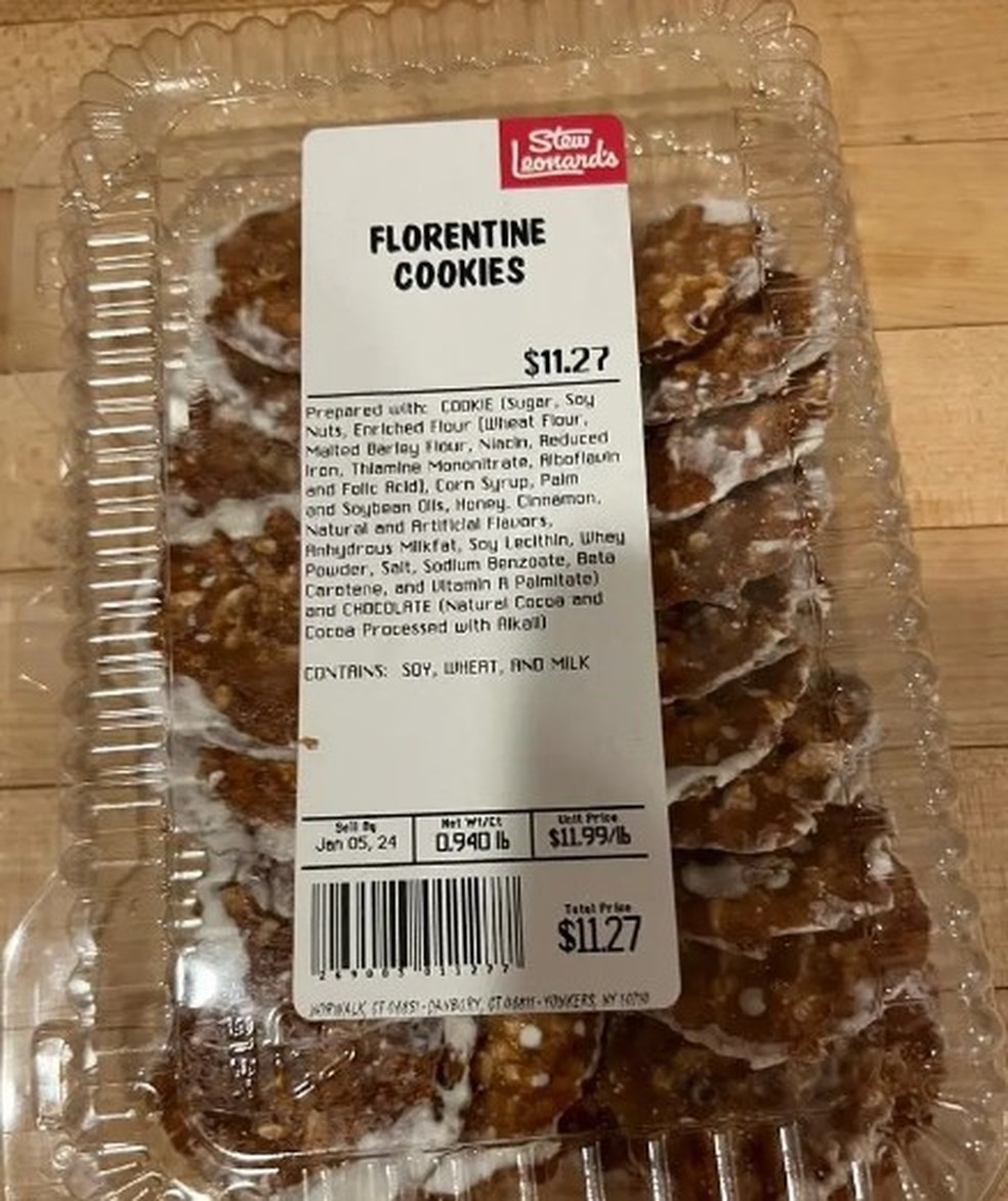 Pacote de cookies florentinos que Órla havia comprado — Foto: Divulgalção/Connecticut Department of Public Health