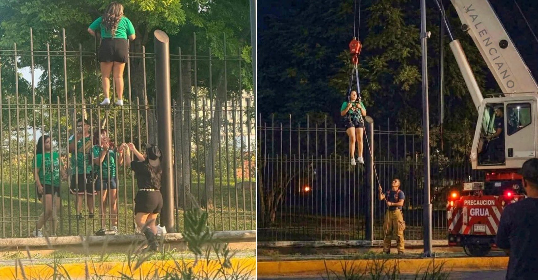 Torcedora mexicana é resgatada após ficar presa em grade tentando invadir festa na Copa do Mundo