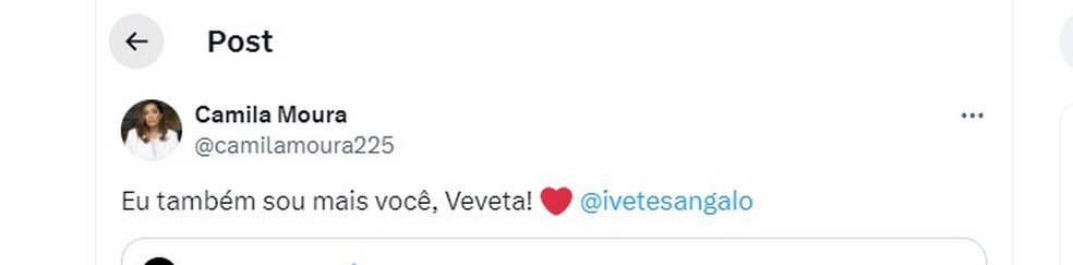 Camila Moura reage a recado de Ivete Sangalo no 'BBB 24' — Foto: Reprodução / X