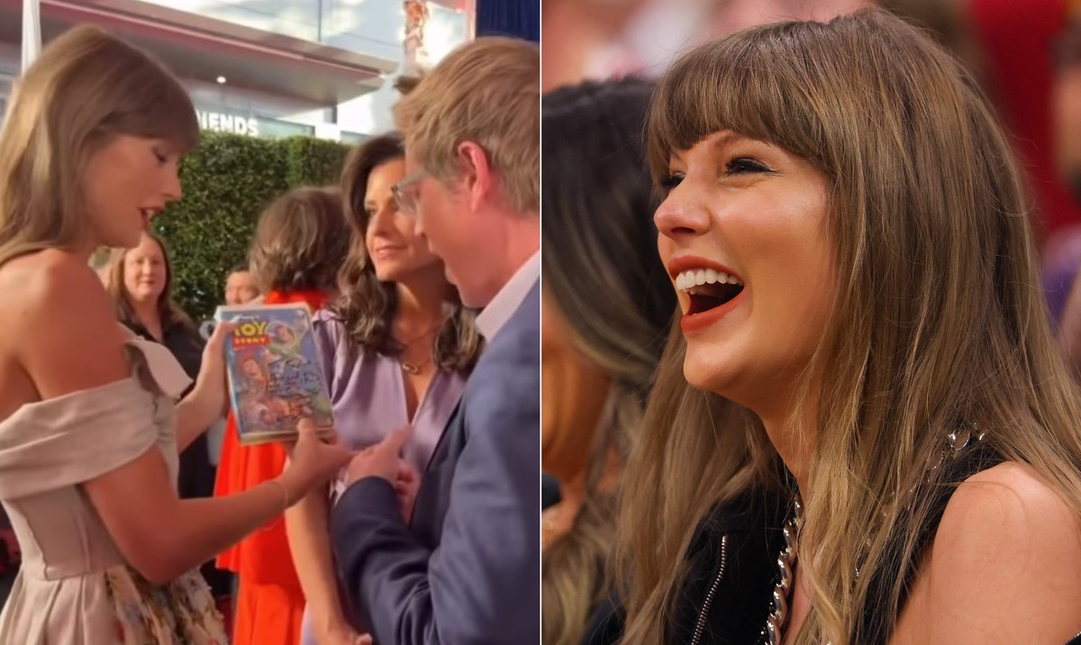 Taylor Swift leva fita VHS e pede autógrafos em evento de
