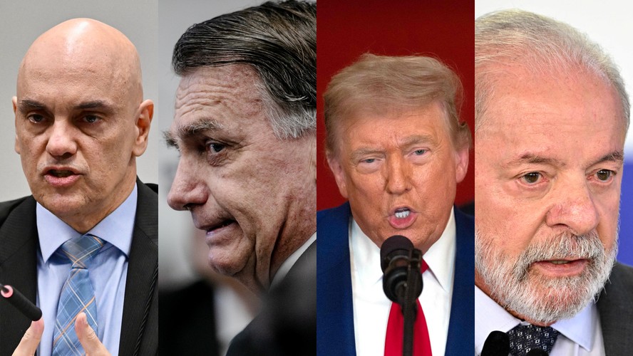 Alexandre de Moraes, Jair Bolsonaro, Donald Trump e Lula (da esq. à dir.)