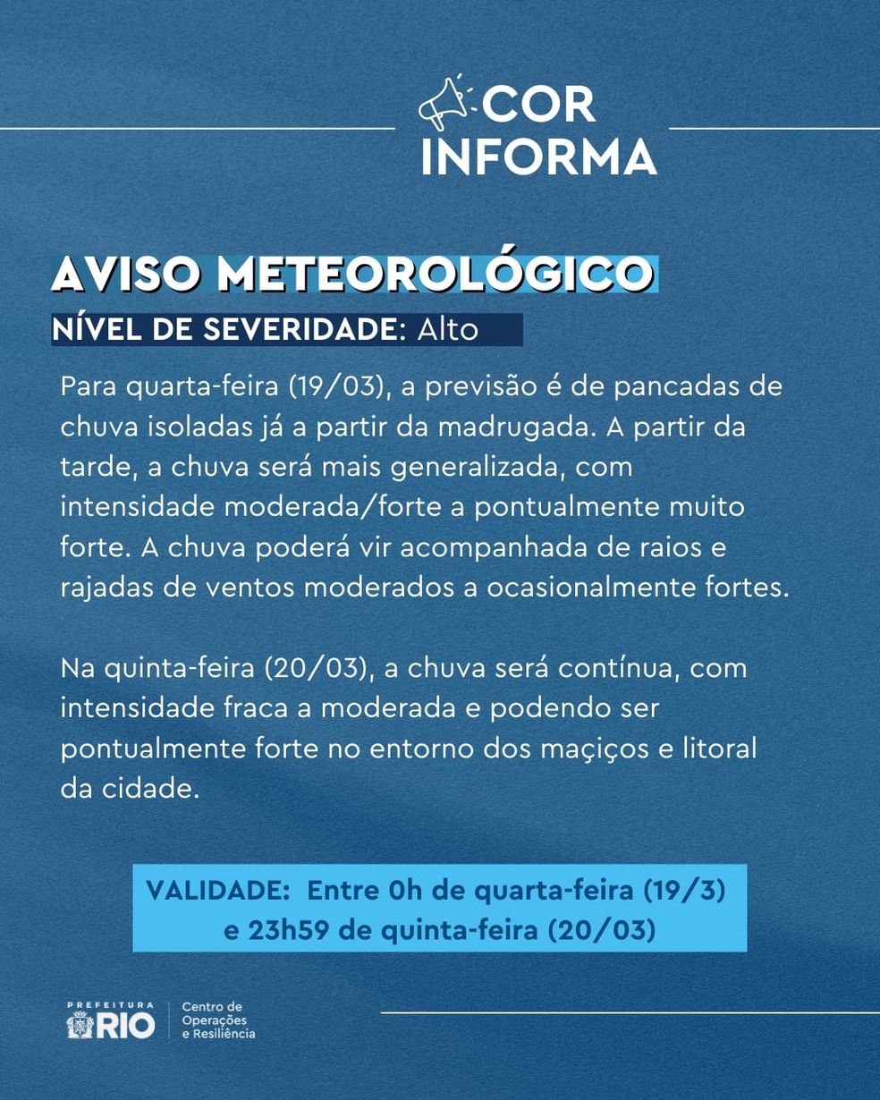 O comunicado publicado pelo Centro de Operações — Foto: Reprodução