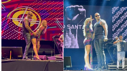 Lore Improta se empolga no palco com Léo Santana em show no Rio