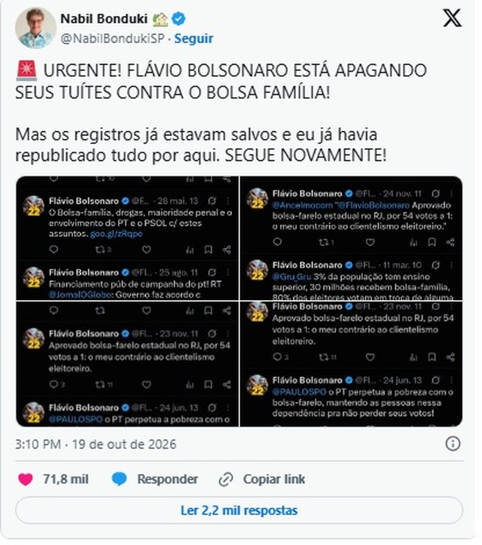 O post de um internauta listando as mensagens apagadas — Foto: Reprodução/X