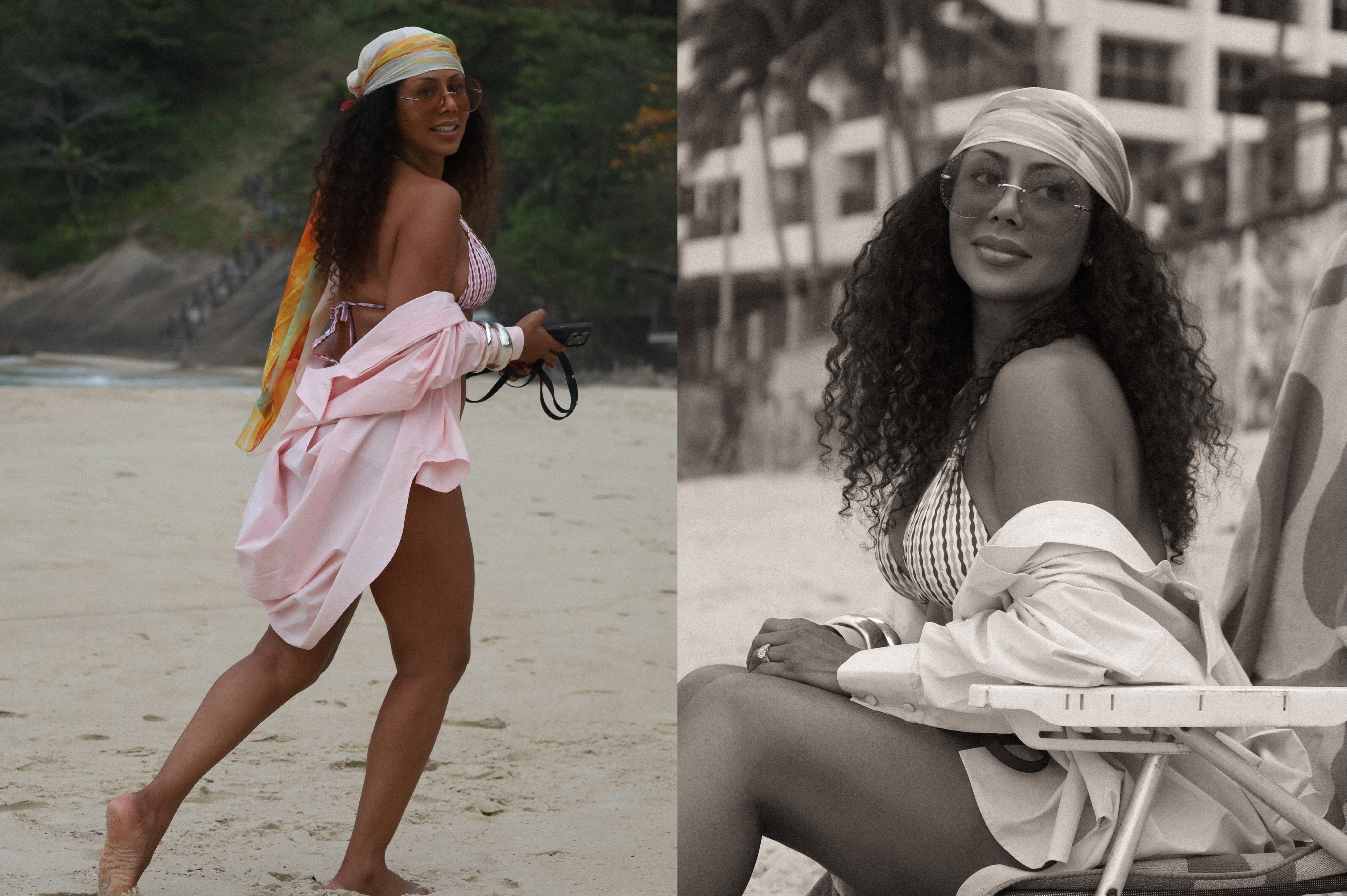 Às vésperas de fazer 55 anos, Valeria Valenssa posa para ensaio na praia: 'Alma leve e coração cheio'
