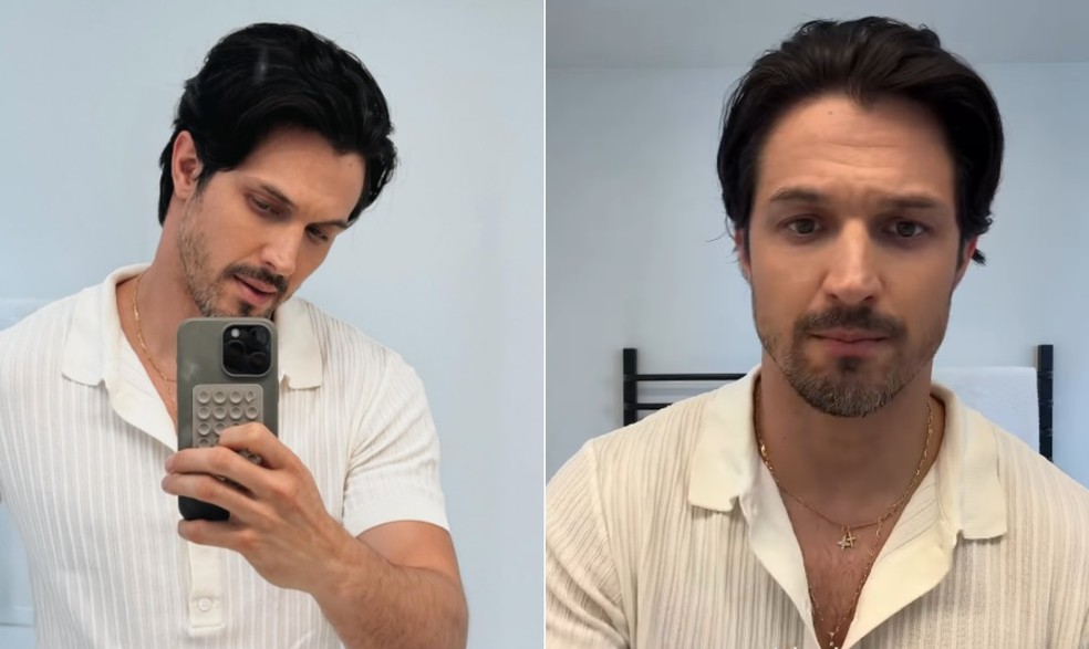 Romulo Estrela ensina como fazer o cabelo de Paulinho — Foto: Reprodução/Instagram