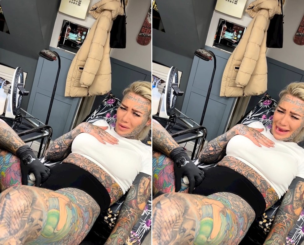 Becky Holt 'sofre' ao ter a genitália tatuada — Foto: Reprodução/Instagram