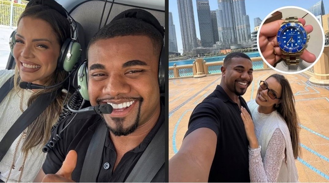 Passeio de helicóptero e compra de relógio de R$ 183 mil: Davi Brito ostenta na lua de mel em Dubai