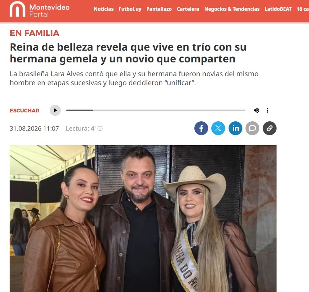 Trisal brasileiro com gêmeas é destaque na imprensa internacional — Foto: Reprodução
