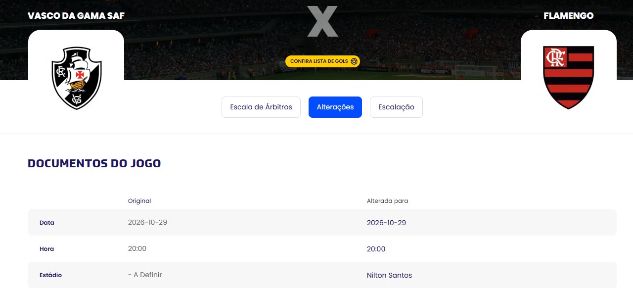CBF confirma que Vasco x Flamengo pelo Brasileirão será no Nilton Santos