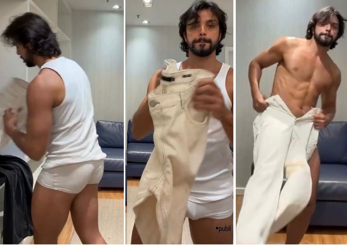 De cueca branca, Rodrigo Simas causa furor na web ao montar look para o Rock in Rio; vídeo