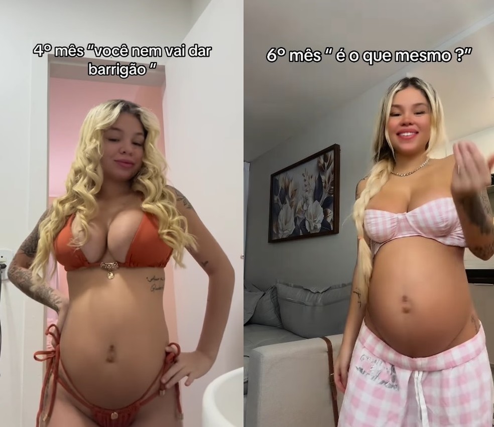 Treyce, de 'Lovezinho', se surpreende com própria barriga de grávida — Foto: Reprodução/Instagram