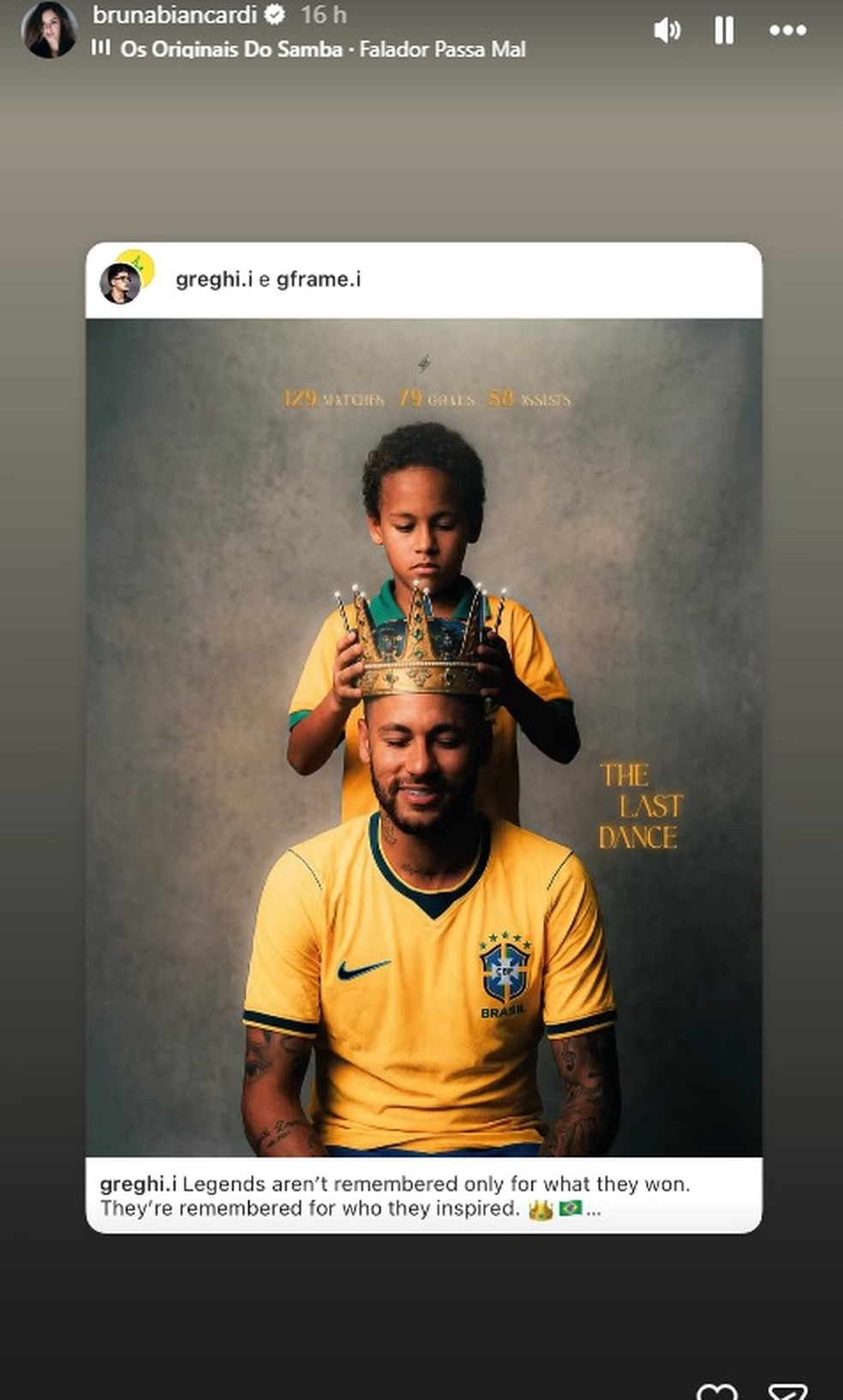 Bruna Biancardi depois da eliminação do Brasil da Copa de 2026 — Foto: Reprodução/Instagram