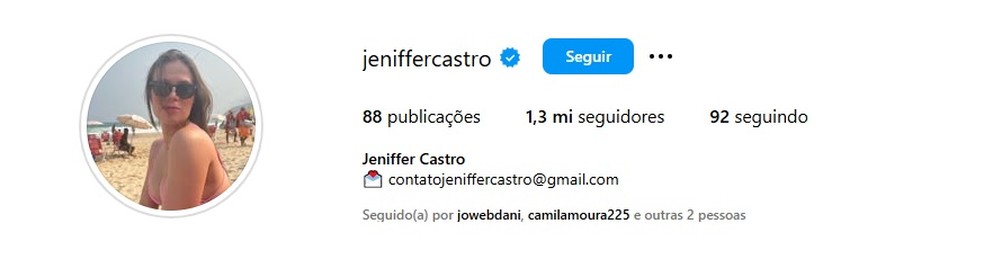 Perfil de Jeniffer Castro nas redes sociais — Foto: Reprodução/Instagram