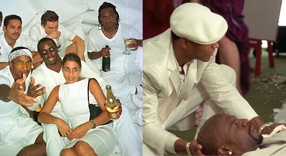 A festa do branco de Diddy x a festa de 'As branquelas' — Foto: Reprodução