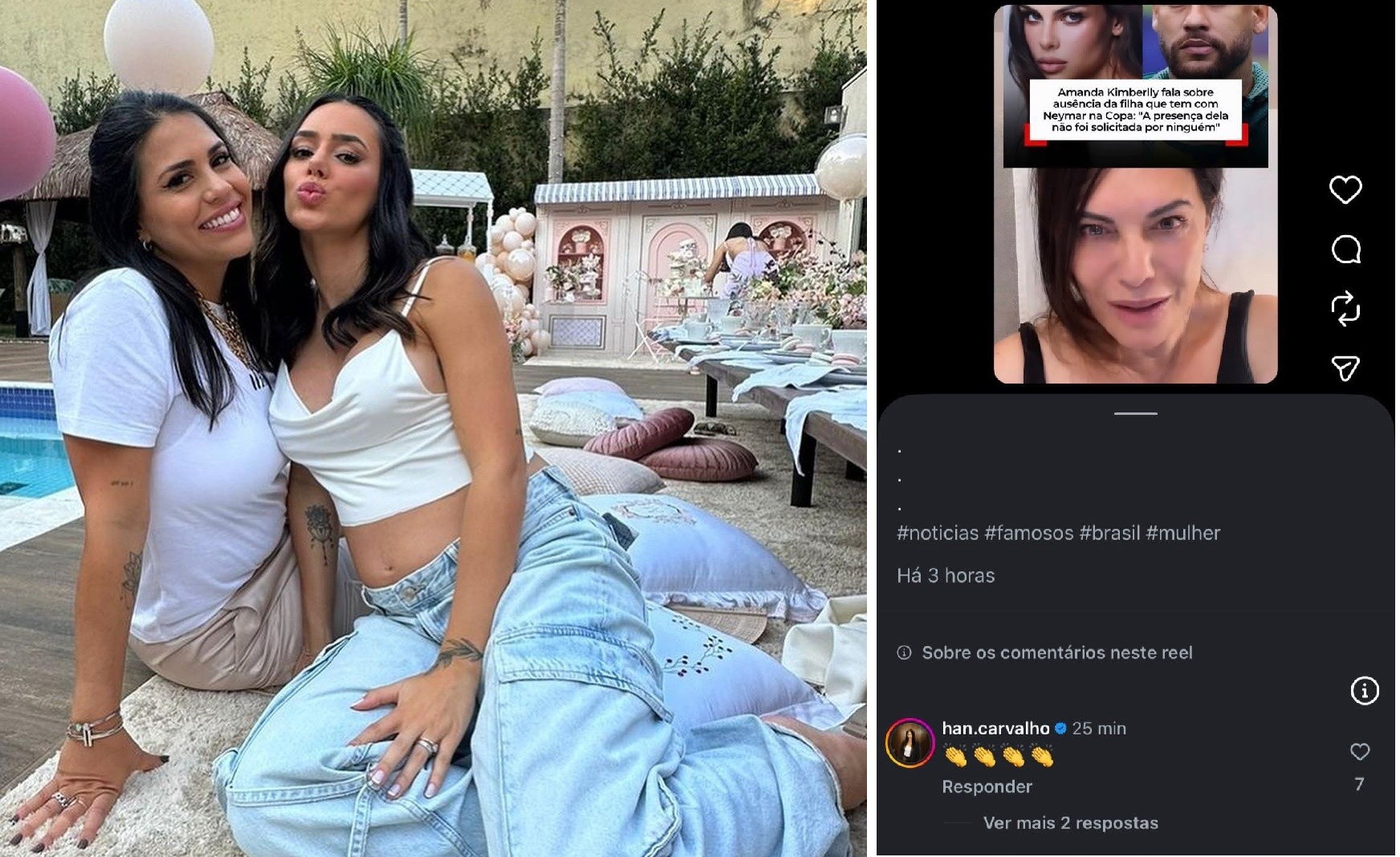 Comadre de Neymar e Bruna Biancardi curte e apaga comentário após Marcia Goldschmidt atacar mãe de Helena