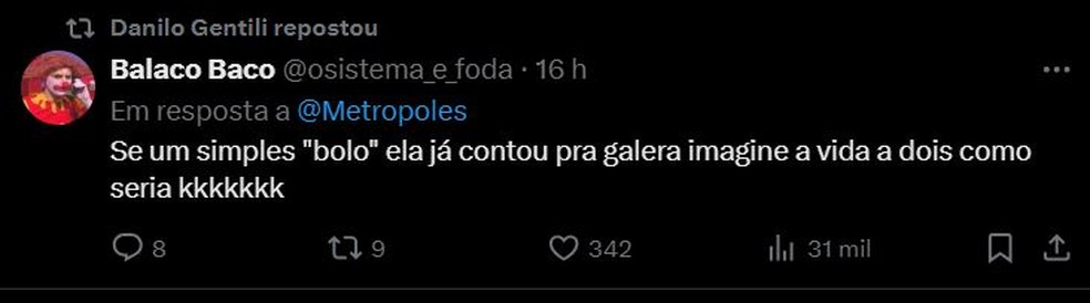 Danilo Gentili compartilha comentário irônico após Gabi Martins revelar que ele deu 'bolo' nela — Foto: reprodução