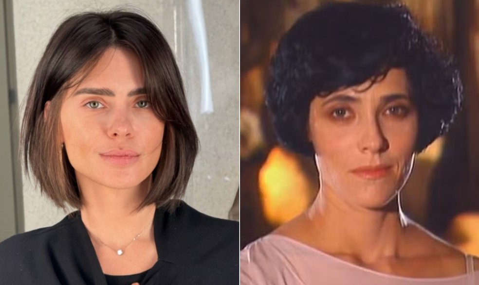Carolina Dieckmmann é comparada a outras atrizes após mudar visual para o filme da novela 'A Viagem' — Foto: Reprodução/Instagram e TV Globo