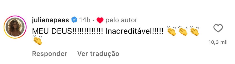 Comentário de Juliana Paes em vídeo de Camila Pudim — Foto: Reprodução/Instagram