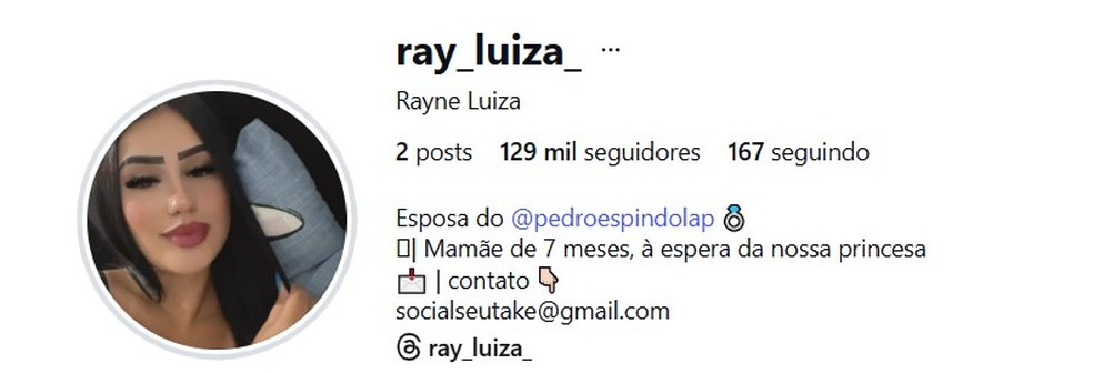 Perfil de Rayne Luiza, mulher de Pedro, do 'BBB 26' &mdash; Foto: Reprodu&ccedil;&atilde;o/Instagram