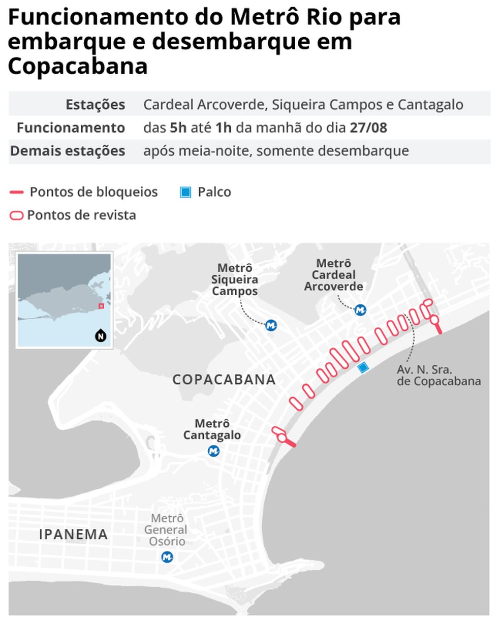 Metrô vai funcionar em esquema especial para o show do Alok na Praia de Copacabana — Foto: Editoria de arte