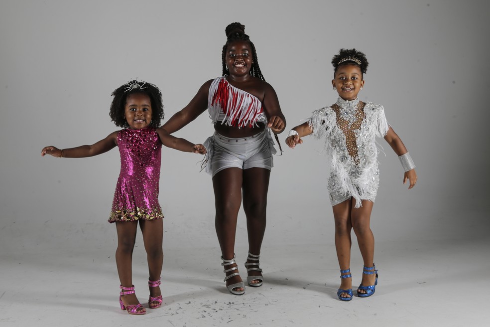 Bombom, da Mangueira, Ana Clara, da Viradouro, e Valentina, da Portela — Foto: Alexandre Cassiano