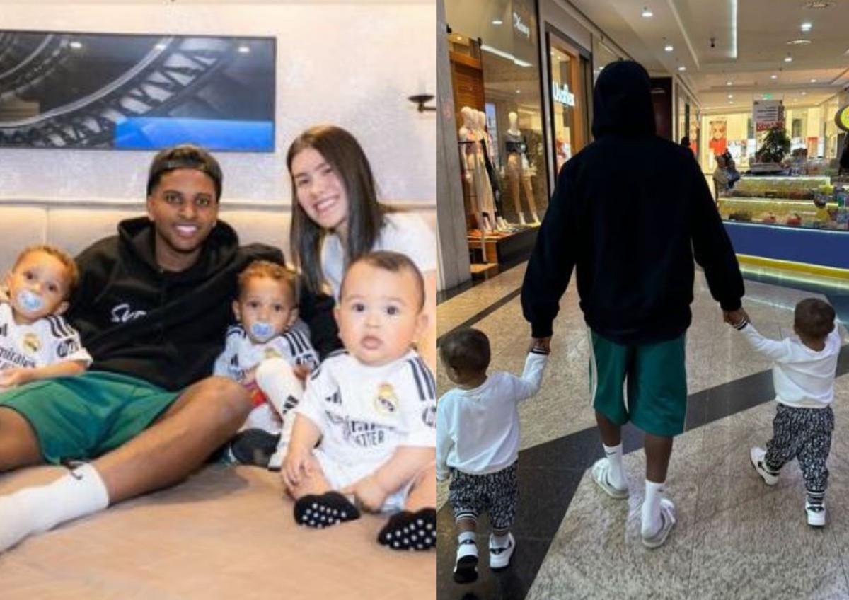 De férias no Brasil, Rodrygo Goes posa com filhos gêmeos: ‘Rolezinho com os crias’
