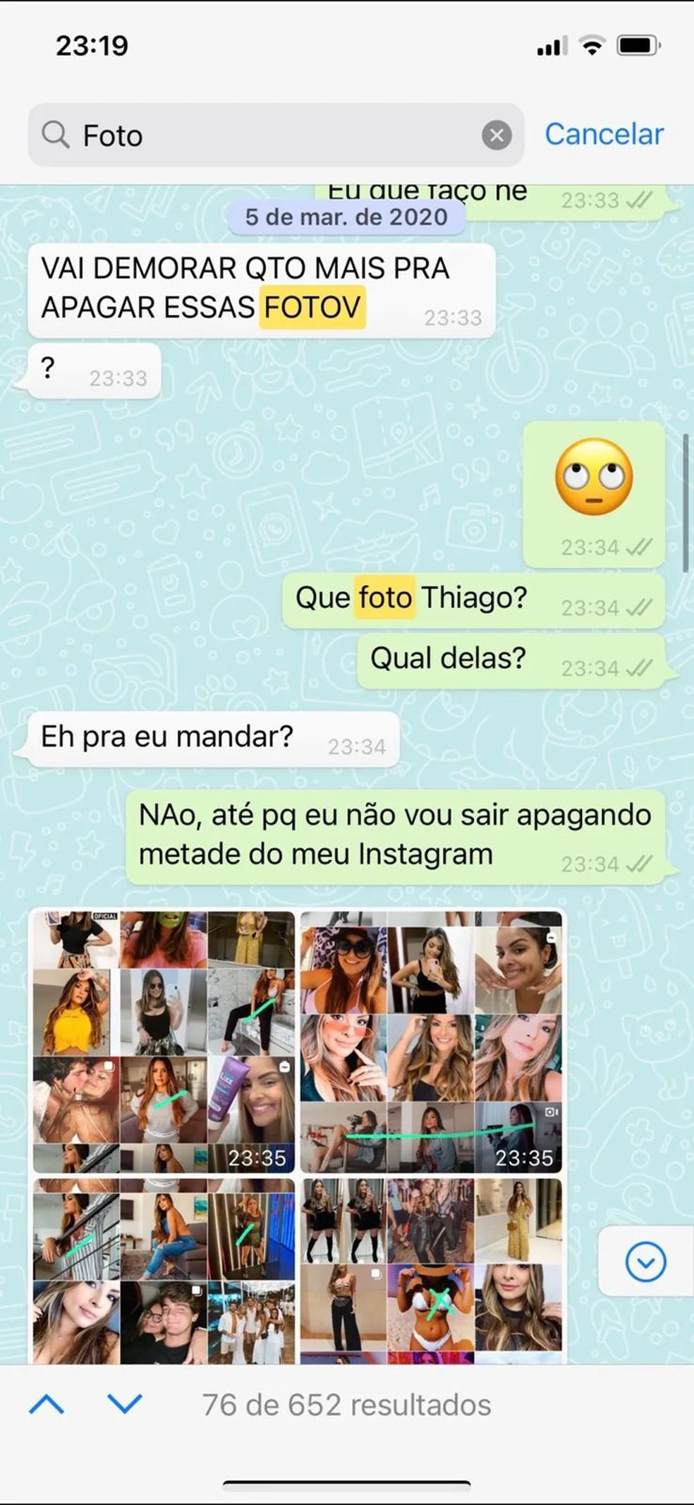 Thiago Wild mandava imagens das fotos que queria que a esposa tirasse das redes sociais — Foto: Reprodução