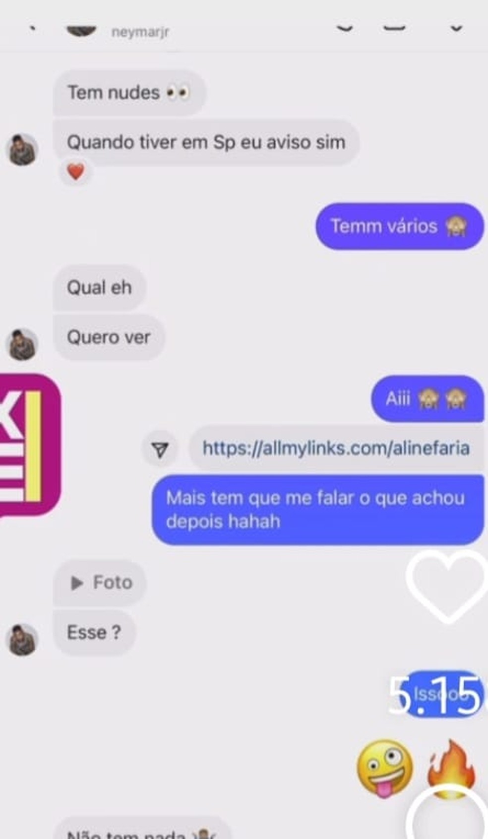 Suposta conversa de Neymar com Aline Faria, modelo de conteúdo adulto — Foto: Reprodução