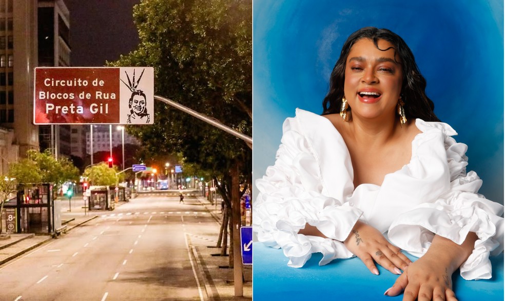 Prefeitura instala placa do Circuito de blocos de rua Preta Gil — Foto: Reprodução/Instagram e Alex Santana